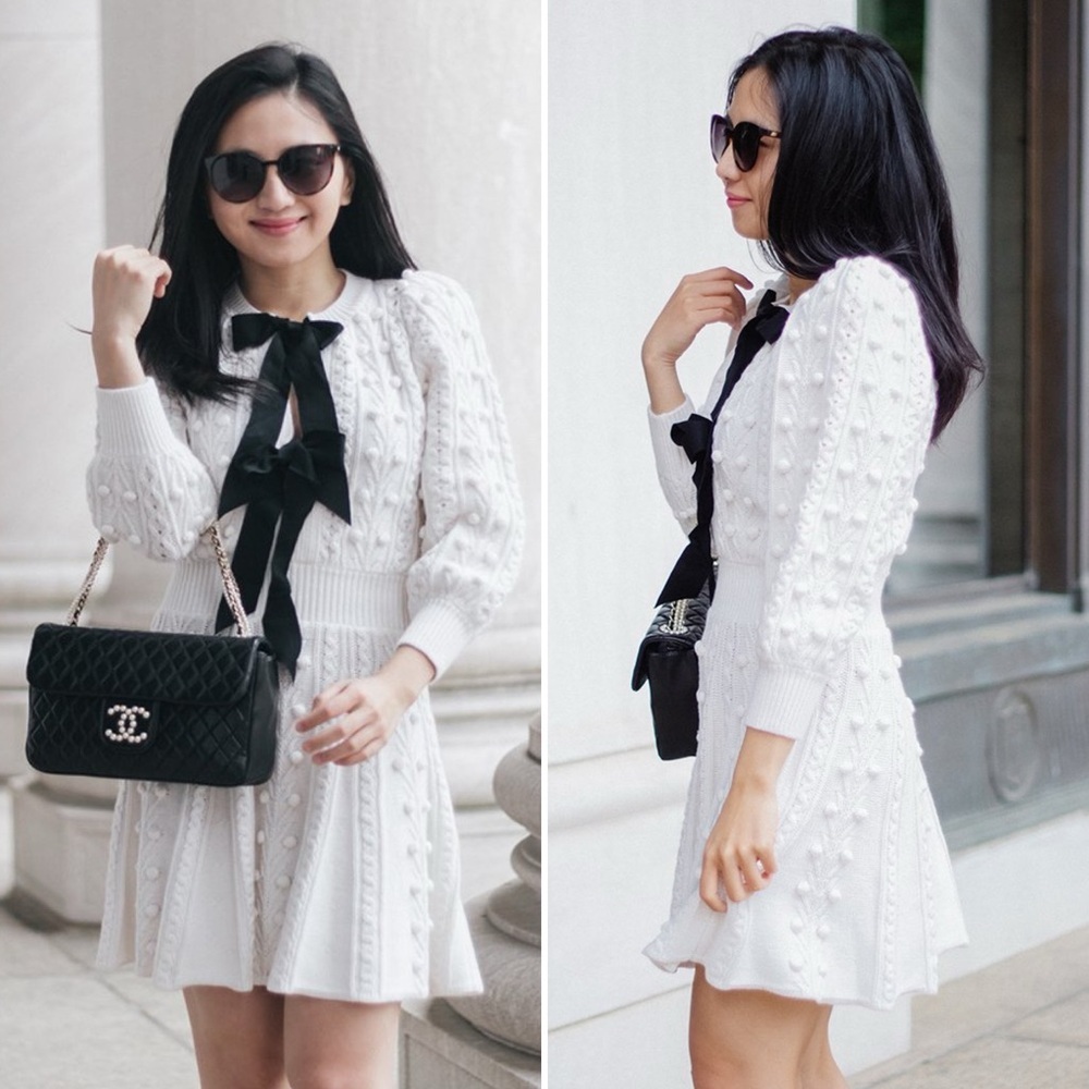 Alice + Olivia White Dress with Black Bow